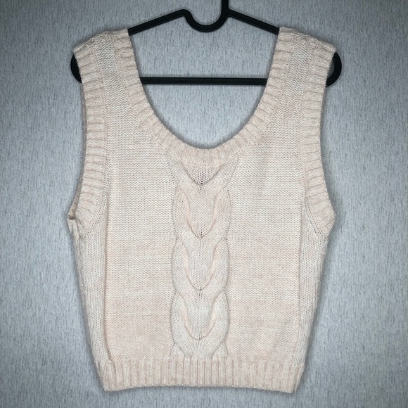 STAUD Kind Top L Cable Knit Sleeveless Cropped Wool Mohair Blend Sweater Ivory - Picture 6 of 13